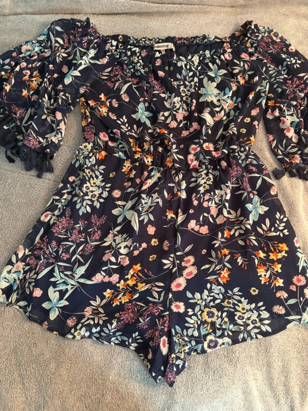Bailey Blue Large Off The Shoulder Floral Romper Summer Spring Blue Multi Color